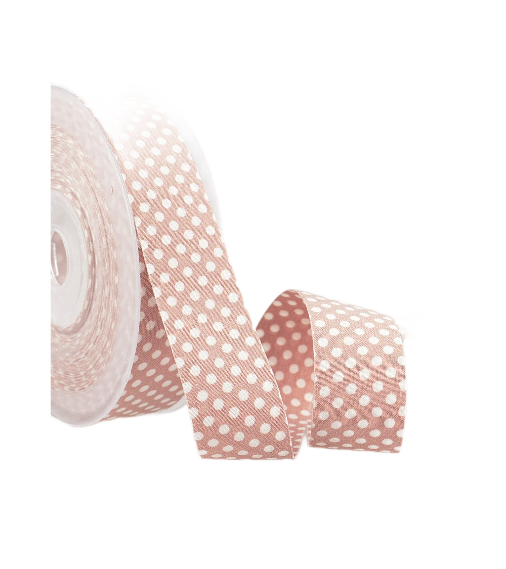 15m spool Polyester polka dot ribbon Old pink and white