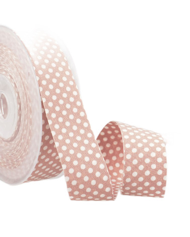 15m spool Polyester polka dot ribbon Old pink and white