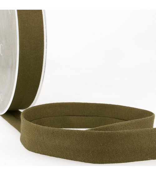 20m reel Folded bias binding 'jersey' 20mm khaki