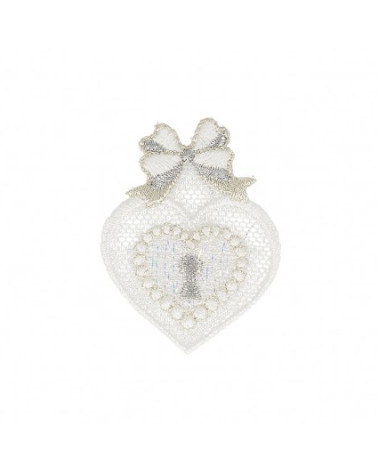 Set of 3 iron-on Heart badges with lock 4cm x 3cm