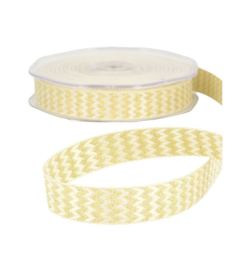 Spool of metal zigzag ribbon Ecru