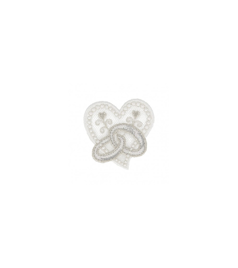 Set di 3 toppe termoadesive Fedi nuziali cuore 4,5 cm x 4,5 cm