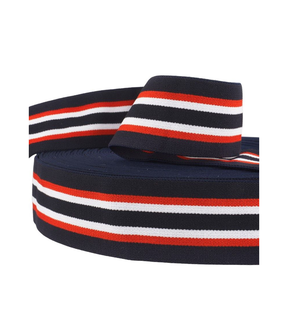 Bobina de 22m de gomas elásticas 45mm azul marino y negro - especial para calzoncillos de hombre