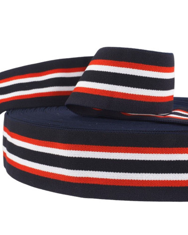 Bobina de 22m de gomas elásticas 45mm azul marino y negro - especial para calzoncillos de hombre