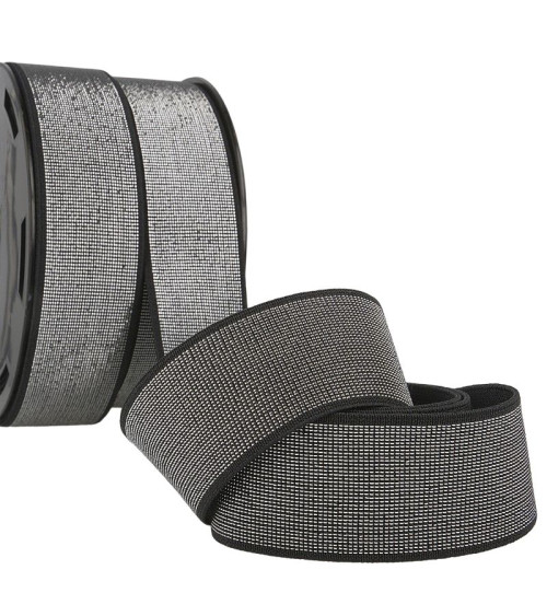 20m spool of metal elastic 40mm silver/black