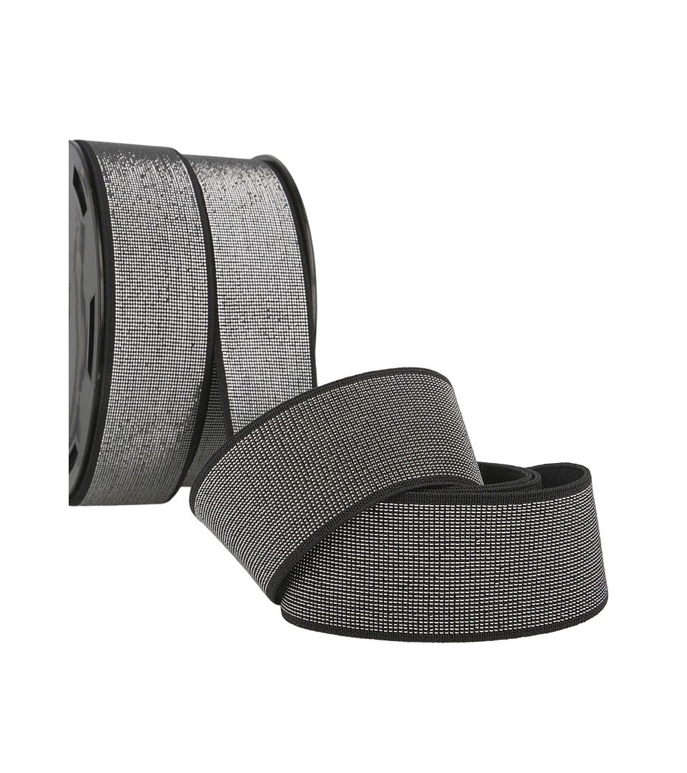 20m spool of metal elastic 40mm silver/black