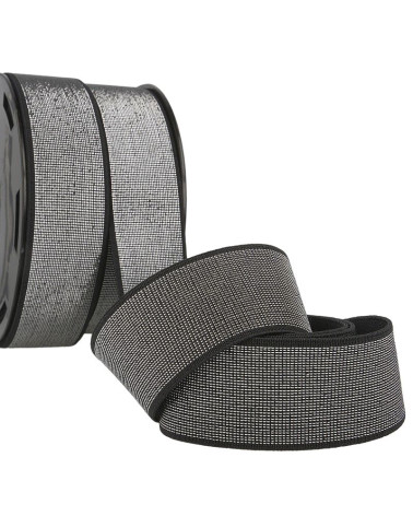 20m spool of metal elastic 40mm silver/black