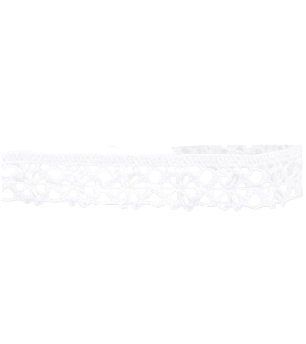 Bobina de 25m de encaje de poliéster blanco de 20mm.