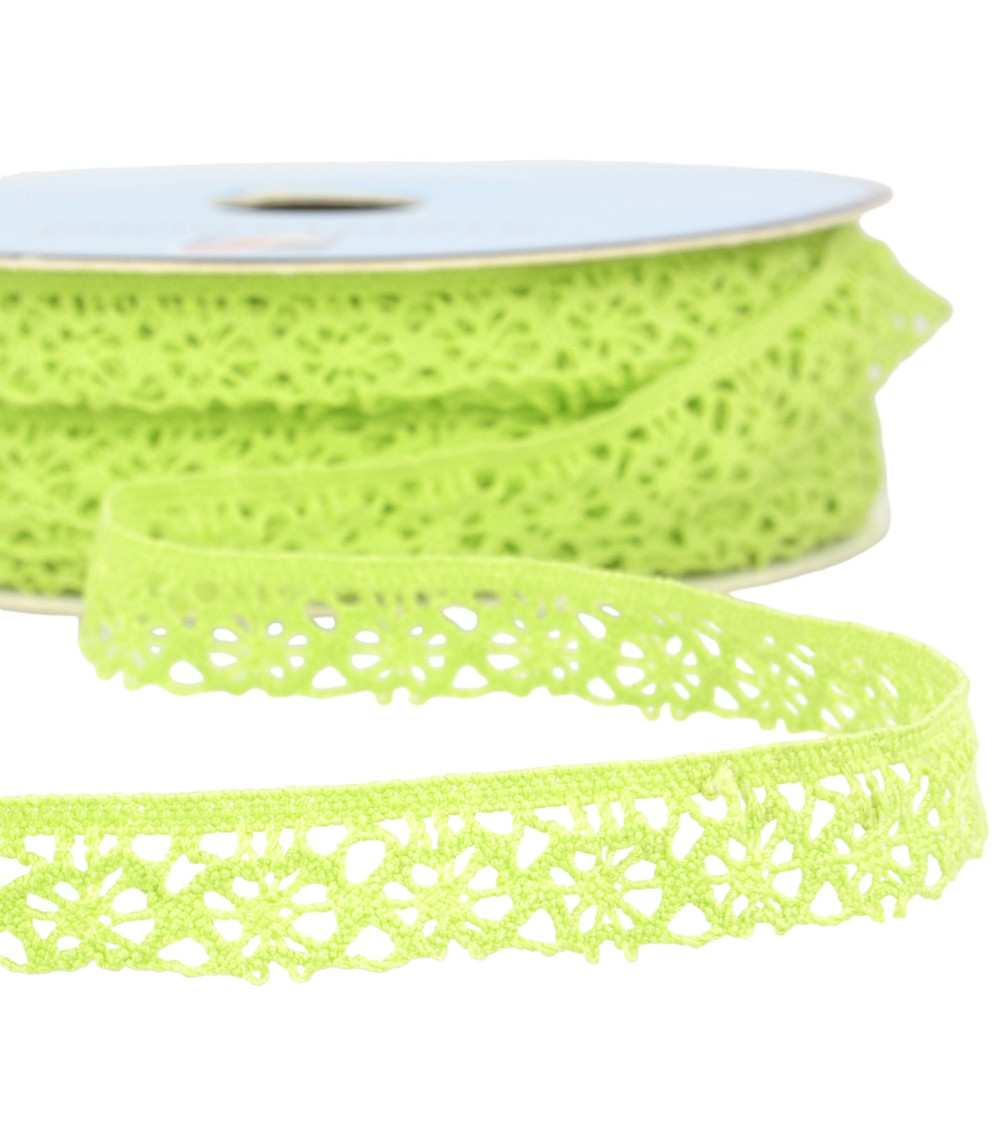 Bobine 25m dentelle polyester vert anis 20mm