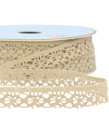 Bobina da 25 m di pizzo in poliestere beige da 20 mm