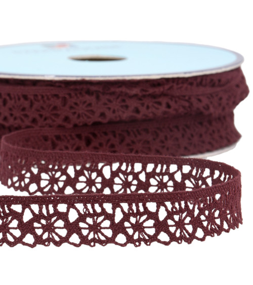 Bobine 25m dentelle polyester bordeaux 20mm