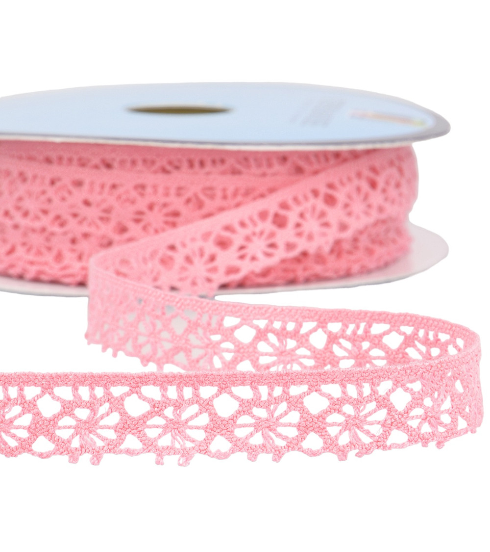 Spool 25m light fuchsia polyester lace 20mm