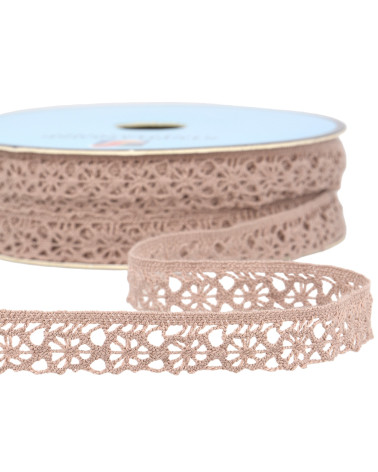 Bobine 25m dentelle polyester vieux rose 20mm