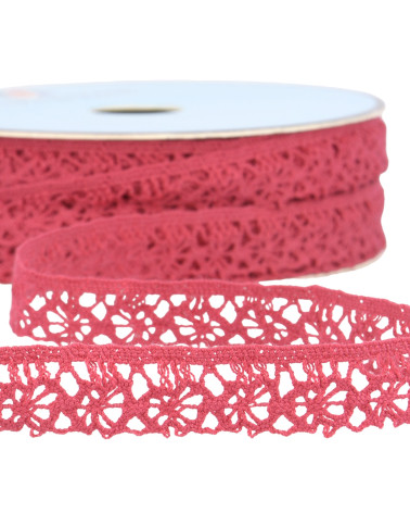 Bobina da 25 m di pizzo poliestere lampone da 20 mm
