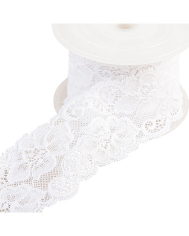 Bobina da 15mt fiori di pizzo elastico Bianco da 60mm