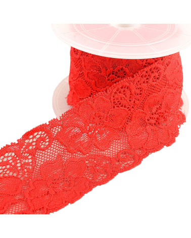 Spool 15m elastic lace flowers Red 60mm
