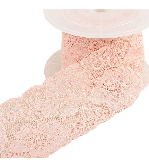 Spool 15m elastic lace flowers Salmon 60mm