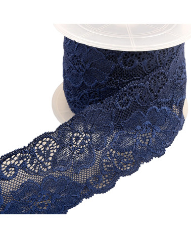 Bobina da 15m fiori di pizzo elastico Blu Navy 60mm