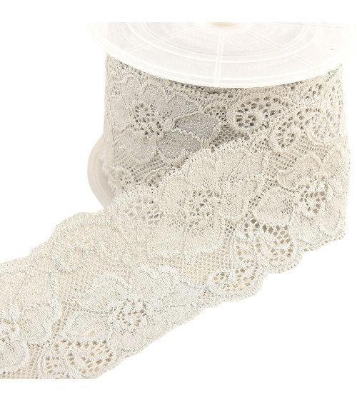 Spool 15m elastic lace flowers Medium Gray 60mm