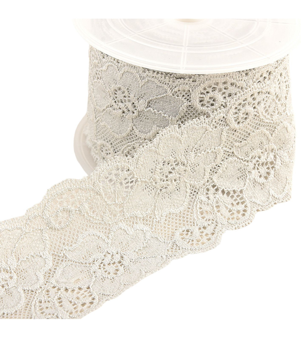 Spool 15m elastic lace flowers Medium Gray 60mm