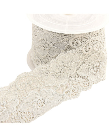 Spool 15m elastic lace flowers Medium Gray 60mm