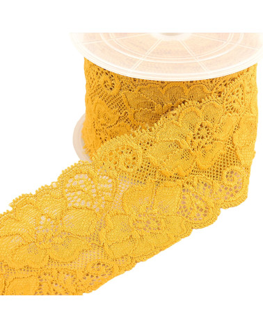Bobine 15m dentelle élastique fleurs Moutarde 60mm