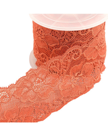 Spool 15m elastic lace flowers Rust 60mm