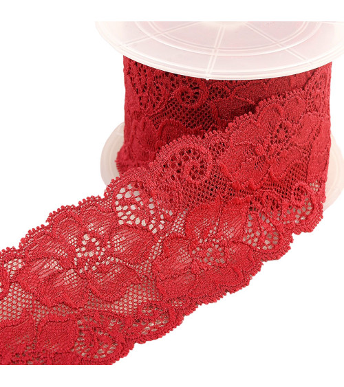 Spool 15m elastic lace flowers Bordeaux 60mm