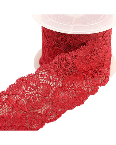 Spool of 15m elastic lace flowers Bordeaux 60mm
