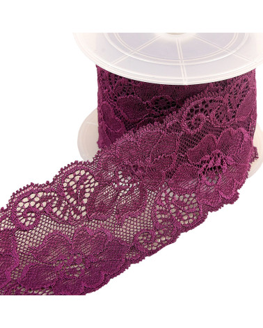 Bobina da 15mt pizzo elastico fiori Viola da 60mm