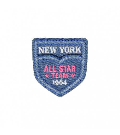 Set of 3 New York Team iron-on patches Light Denim 4.5cm x 5.5cm
