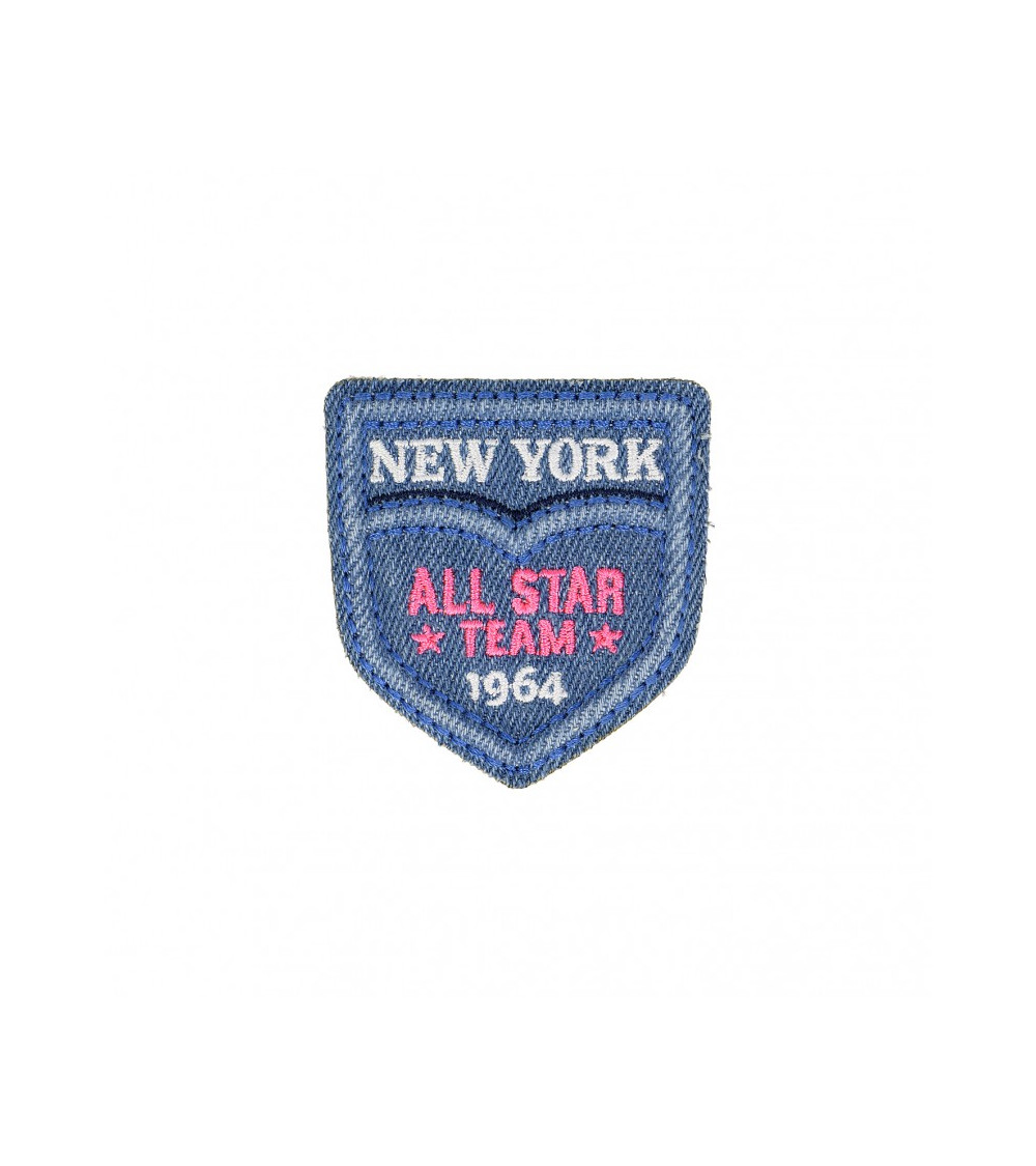 Set of 3 New York Team iron-on patches Light Denim 4.5cm x 5.5cm