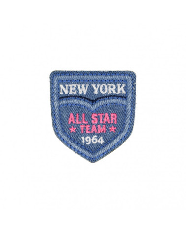 Set of 3 New York Team iron-on patches Light Denim 4.5cm x 5.5cm