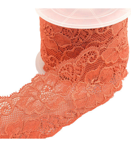 Elastic lace flowers 60mm rust per meter