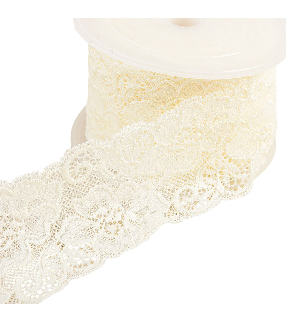 Dentelle élastique fleurs 60mm ecru au mètre