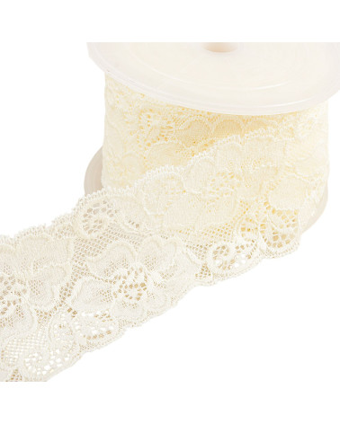 Elastic lace flowers 60mm ecru per meter