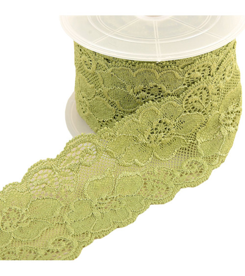 Elastic lace flowers 60mm khaki per meter