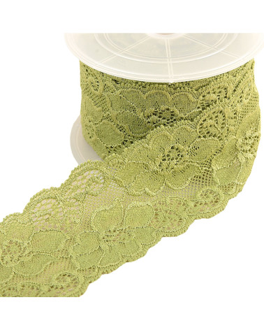 Elastic lace flowers 60mm khaki per meter