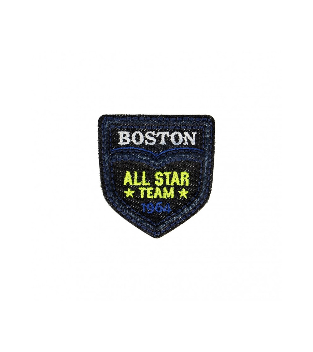 Pack of 3 Dark Denim Boston Team Iron-On Patches 4.5cm x 5.5cm