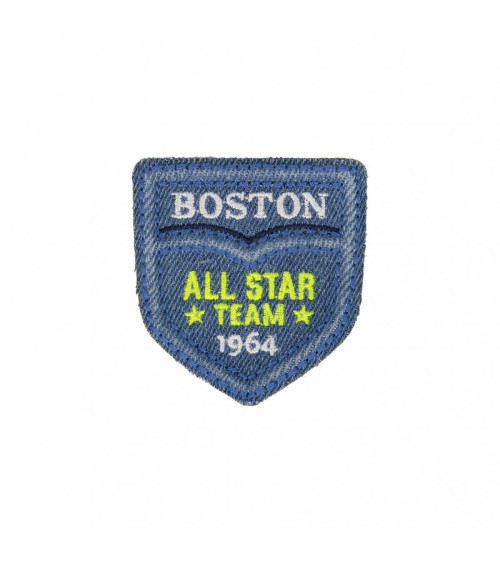 Set of 3 Boston Team iron-on patches Light Denim 4.5cm x 5.5cm