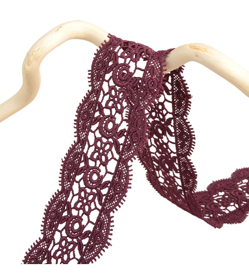 Spool 13.7m guipure between two 50mm Bordeaux