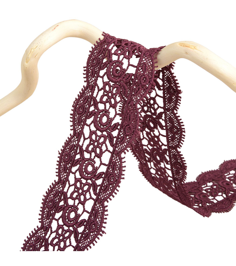 Spool 13.7m guipure between two 50mm Bordeaux