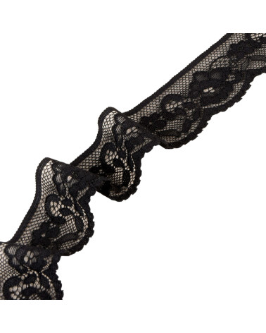 Bobina da 15 m fiori di pizzo elastico 33 mm nero