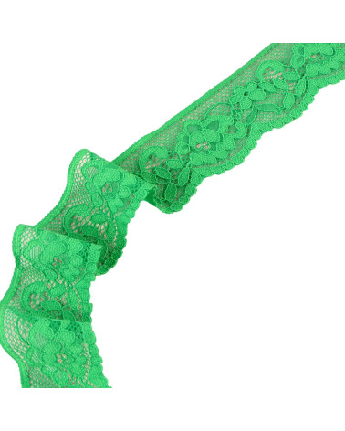 Bobina da 15m fiori di pizzo elastico 33mm verde scuro