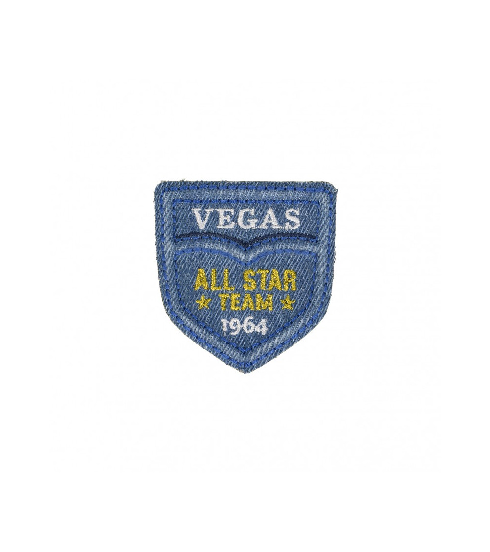 Set of 3 Team Vegas iron-on patches Light Denim 4.5cm x 5.5cm