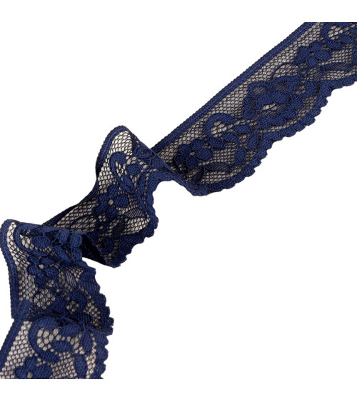 Bobina da 15m fiori di pizzo elastico 33mm blu blu navy