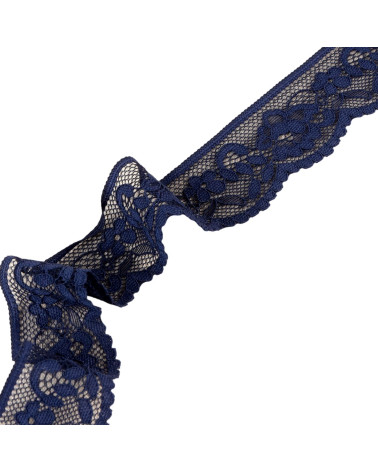 Spool 15m elastic lace flowers 33mm blue navy blue
