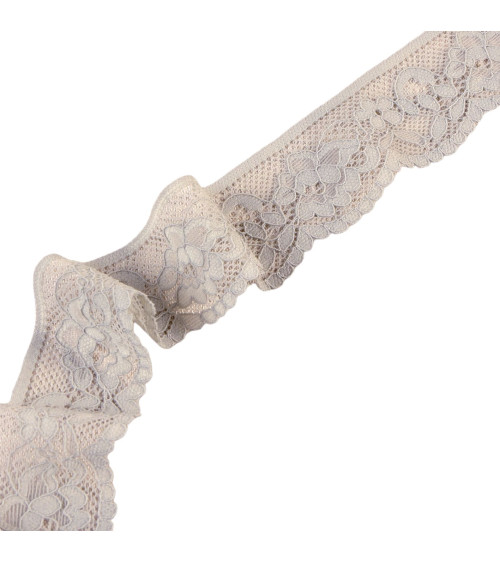 Bobine 15m dentelle élastique fleurs 33mm gris moyen