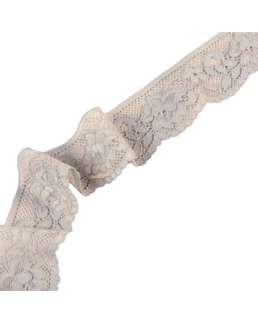 Bobina 15m encaje elástico flores 33mm gris medio