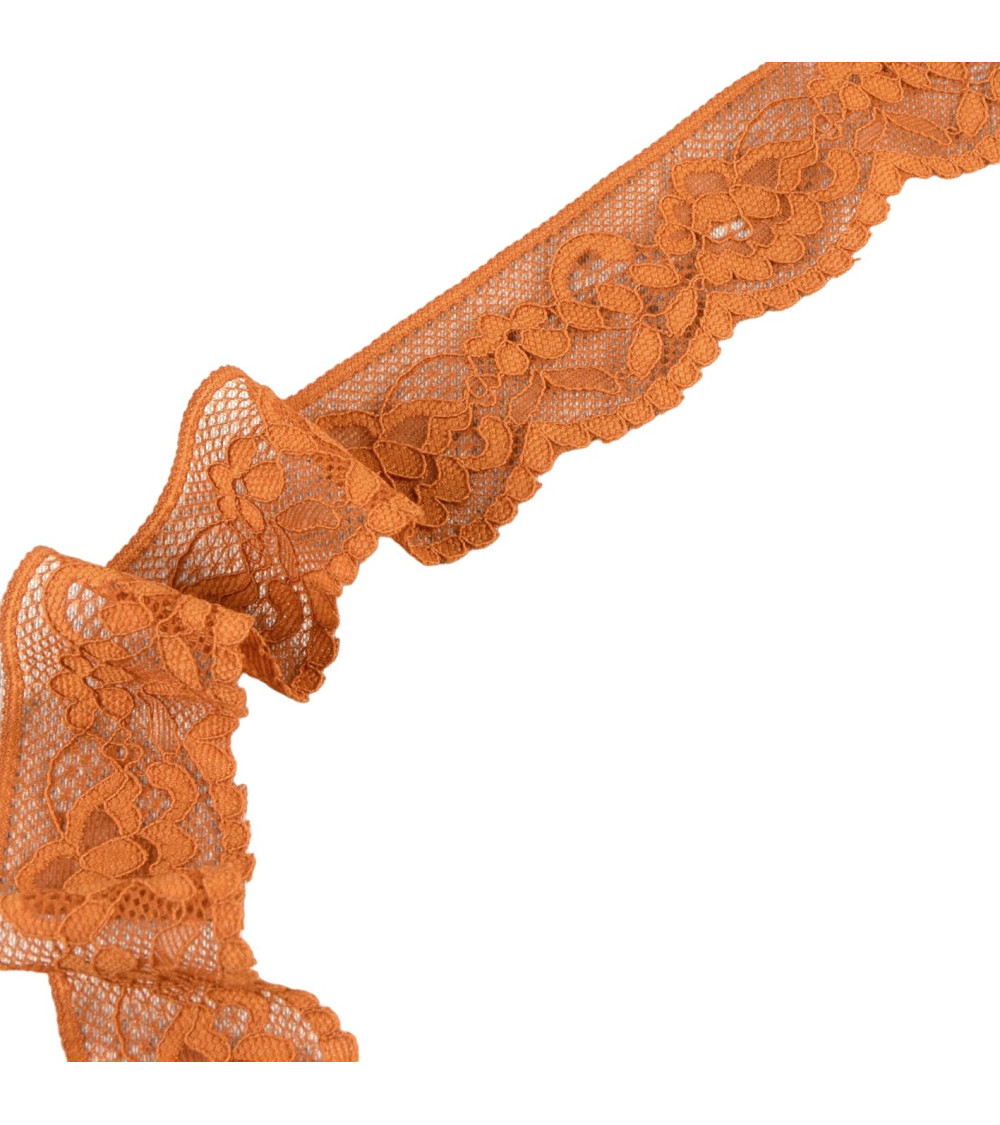 Spool 15m elastic lace flowers 33mm chocolate brown